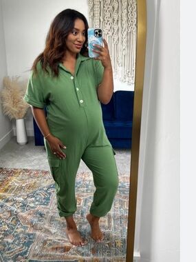 Smash + Tess Utility Cargo Romper Jumpsuit in Green
